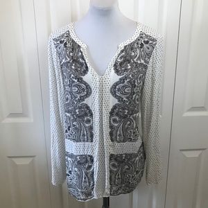 Lucky Brand Boho Paisley Panel Front Top Blouse M